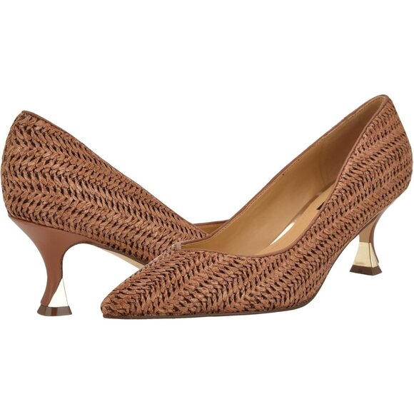 Nine West Womens Dark Brown Leather Closed Pointed Toe Kitten Heels Pumps Shoes - Picture 6 of 6